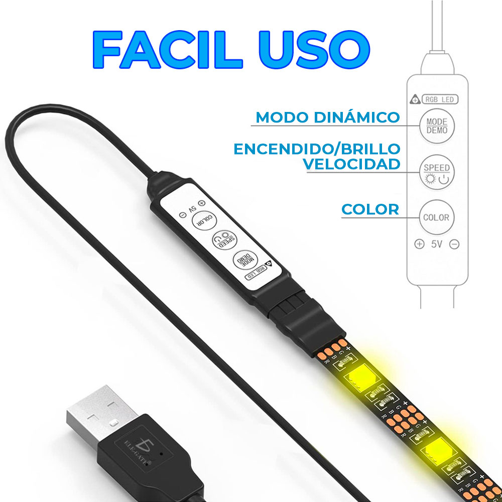 TIRA DE LUCES LED RGB 5050 5M SEGURIDAD PARA FIESTA COCHE LUCES ANTINIEBLA 5V