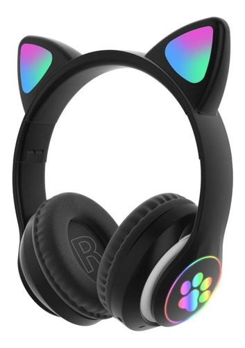 Audífonos Bluetooth Luz De Colores Orejas De Gato Micro Sd
