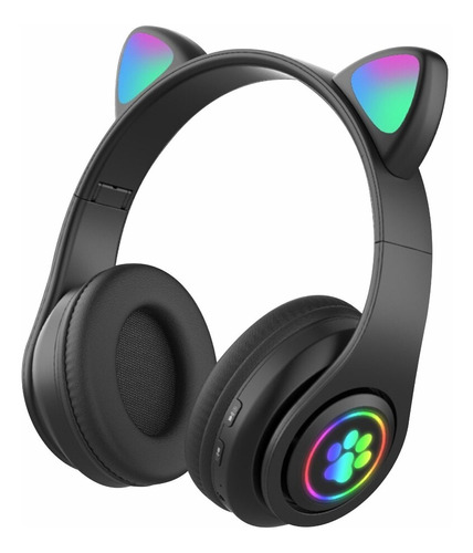 Audífonos Bluetooth Luz De Colores Orejas De Gato Micro Sd