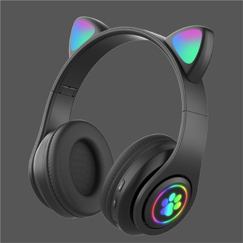 Audífonos Bluetooth Luz De Colores Orejas De Gato Micro Sd
