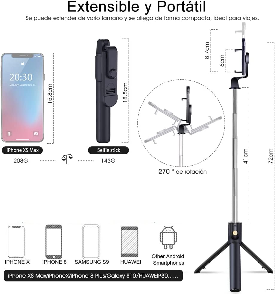 Baston Selfie Stick Con Control Remoto Bluetooth