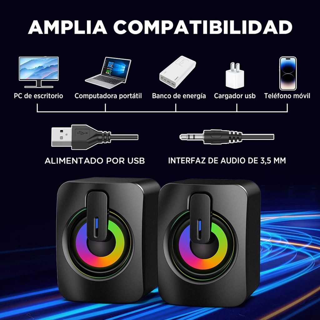 Bocina Para Usb A2 Altavoces De Pc Con Luz Led Cambio De Rgb