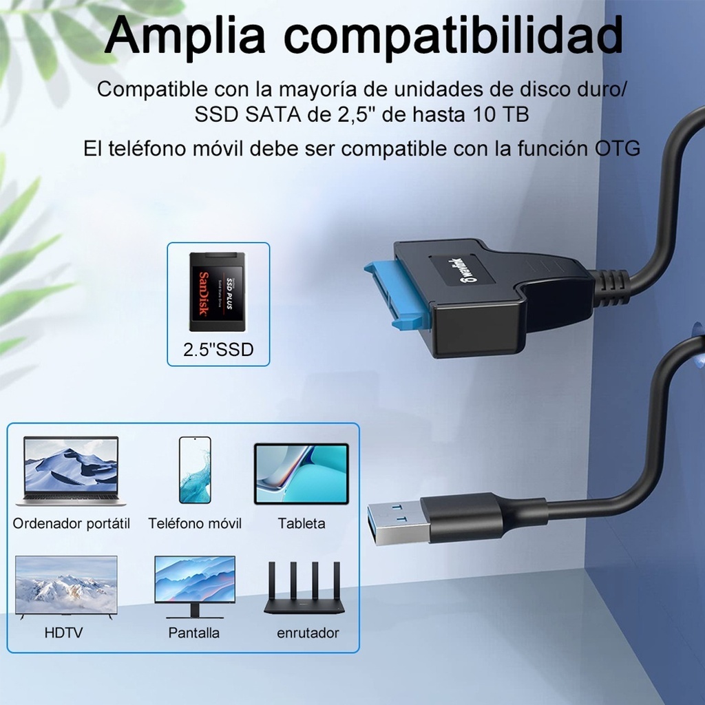 Cable Adaptador Disco Duro Sata A Usb 3.0 Para Hdd Ssd 2.5