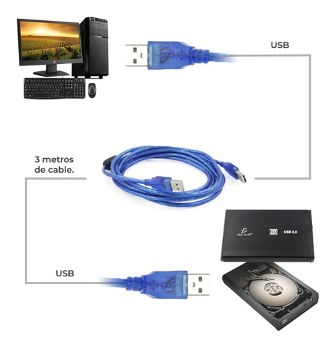 Cable Usb 2.0 Macho A Macho Para Disco Duro 3 Metros