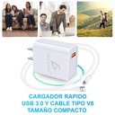 Cargador Rápido para Celular Android 5V 2A Con Cable de Micro V8