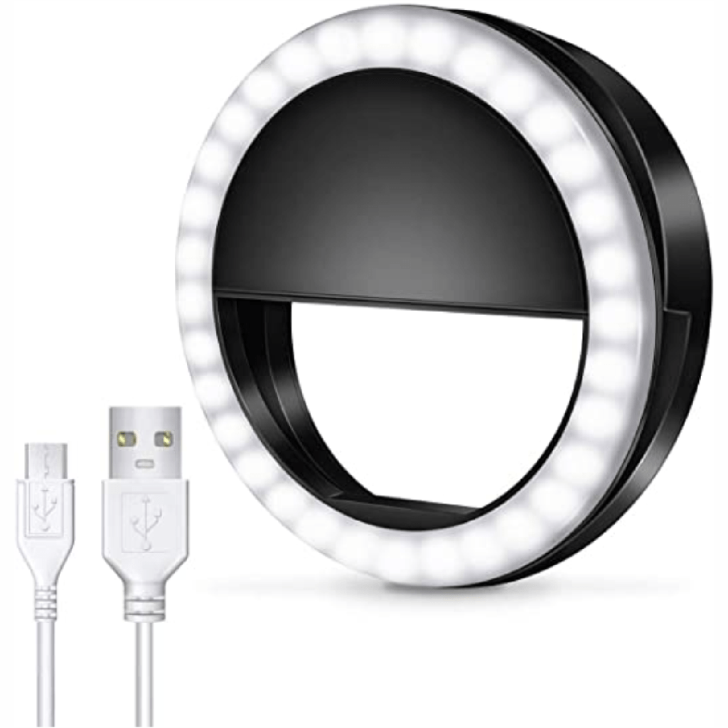 ARO DE LUZ PARA SELFIE RECARGABLE CELULAR CLIP COLOR NEGRO
