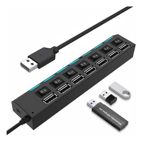 Hub Con 7 Puertos Usb 2.0 Para Laptop Pc Indicador Led Azul