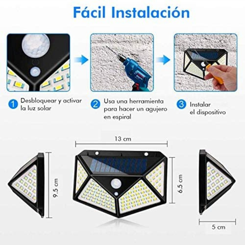 Lampara Solar 100 Led Detecta Movimiento 3 Modos Luz Brillan