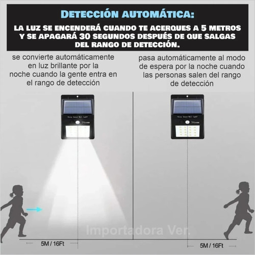 Lampara Solar 20 Leds Impermeable Sensor Movimiento Exterior