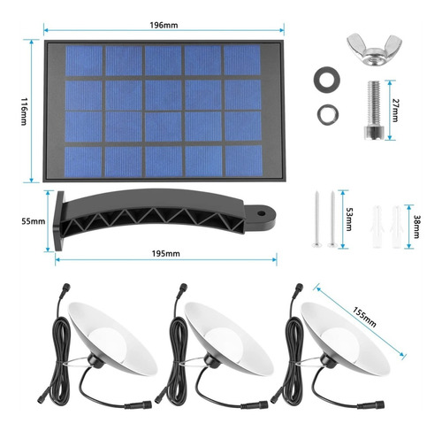 Lámpara Solar Exterior 3 Cabezales Ajustables 60 Led C/cable