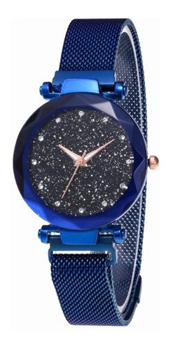 Reloj Para Dama Imagen Galaxia Azul Platinado