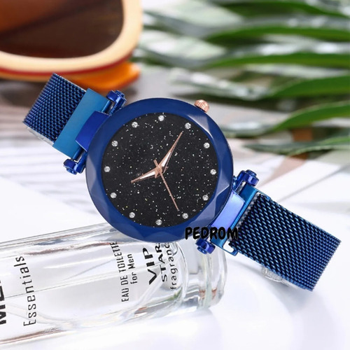 Reloj Para Dama Imagen Galaxia Azul Platinado