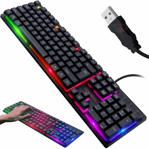 Teclado Gamer Alambrico Retro Iluminado Luz Led Rgb Gaming