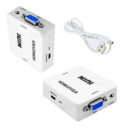 ADAPTADOR HDMI A VGA SALIDA DE AUDIO 3.5MM BLANCO