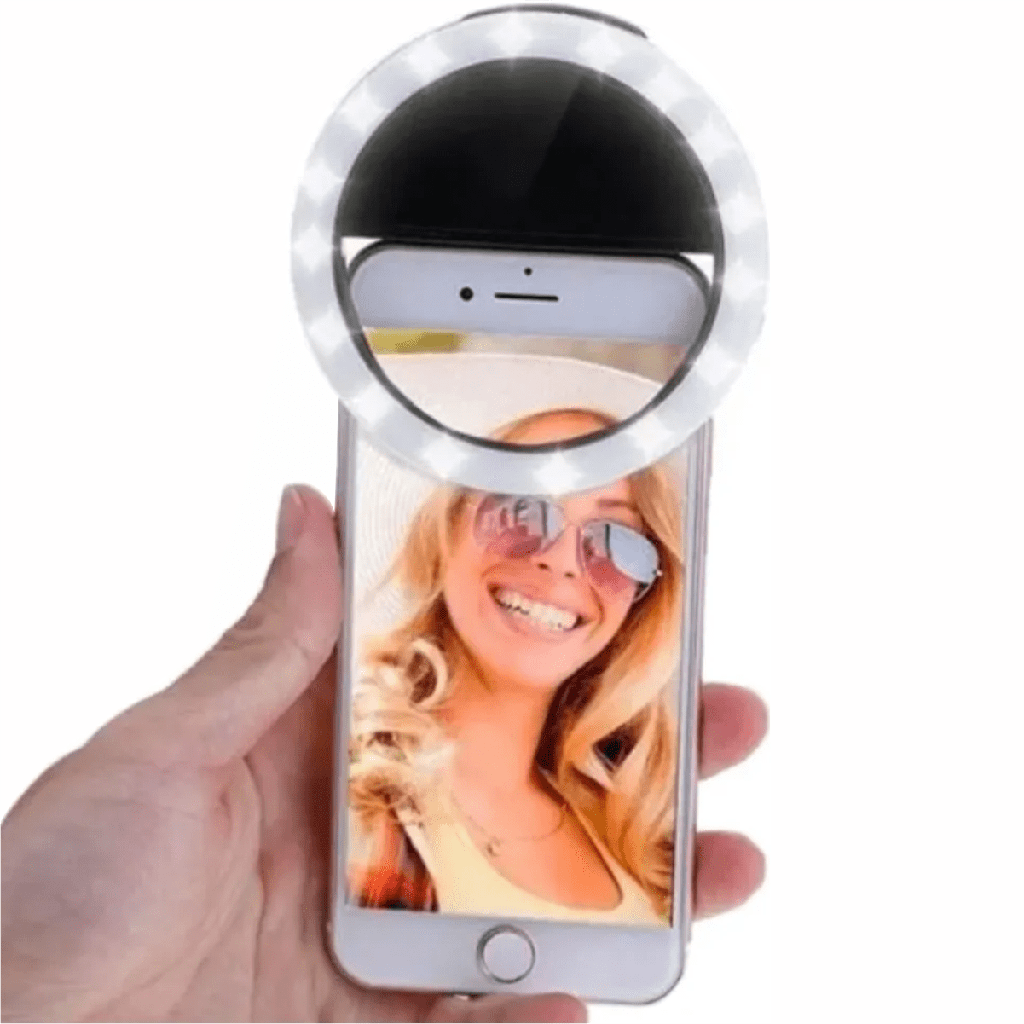 ARO DE LUZ PARA SELFIE RECARGABLE CELULAR CLIP COLOR NEGRO