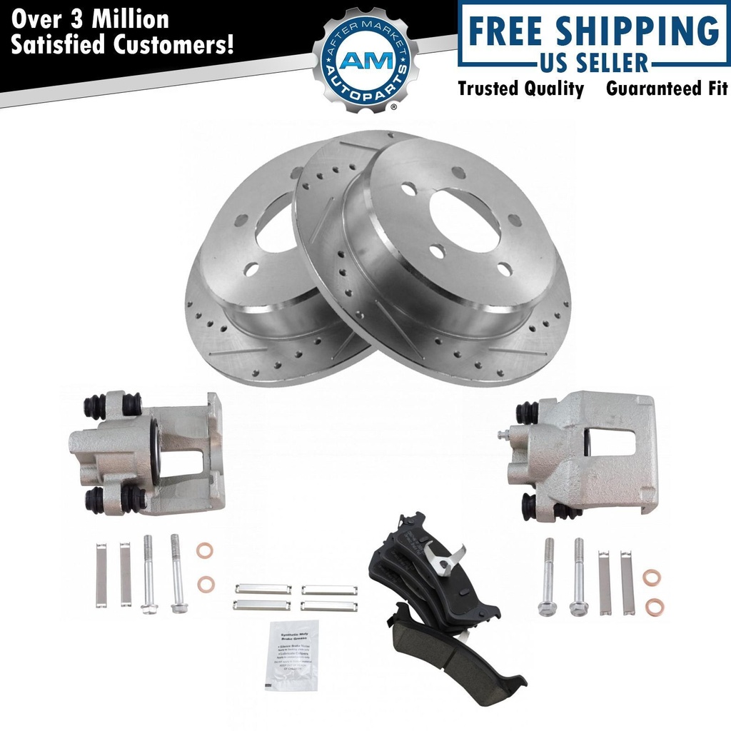 Ceramic freno Pad perforado ranurado Rotor Caliper Kit