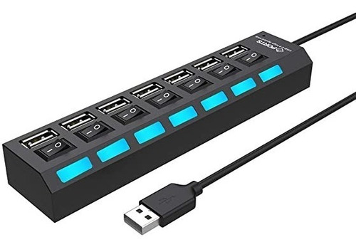 Hub Con 7 Puertos Usb 2.0 Para Laptop Pc Indicador Led Azul