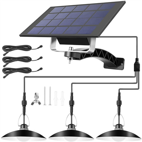 Lampara Solar Exterior 3 Cabezales Ajustables 60 Led C/cable