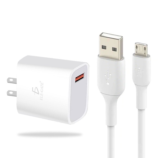 [2600] Cargador Rápido para Celular Android 5V 2A Con Cable de Micro V8